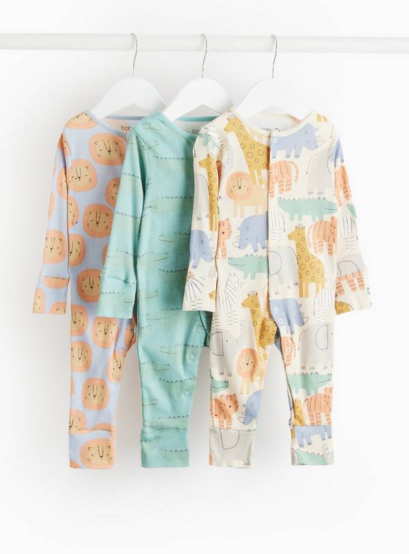 Bright Safari Print Long Sleeve Sleepsuits 3 Pack Up to 1 mth